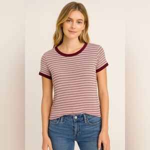 American Eagle Soft and Sexy Striped Burgundy and White Women's Top